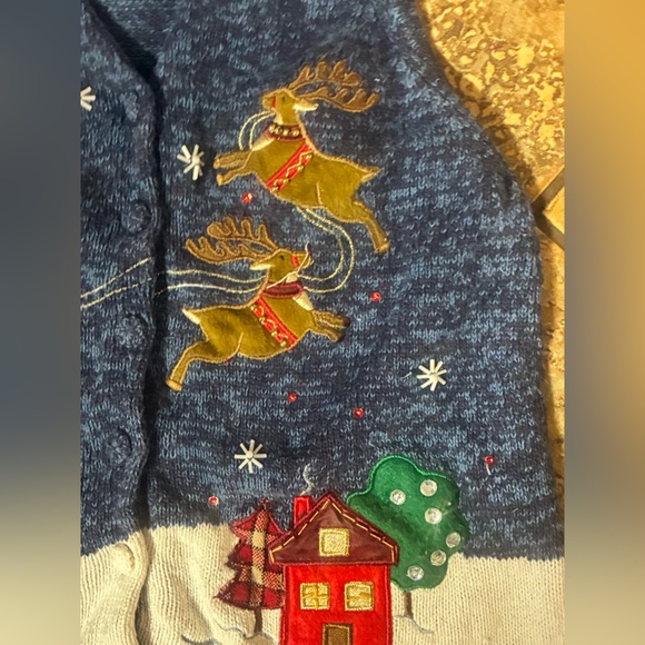Northern Reflections Blue Holiday Vest with Santa and Reindeer - Picture 4 of 5